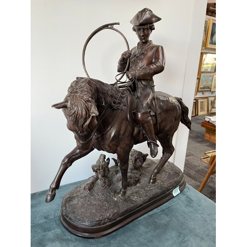 265 - Large bronze of French Calvary Horseman - signed