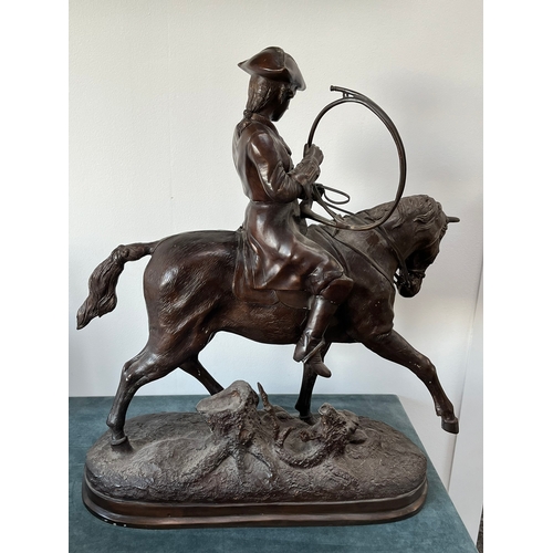 265 - Large bronze of French Calvary Horseman - signed