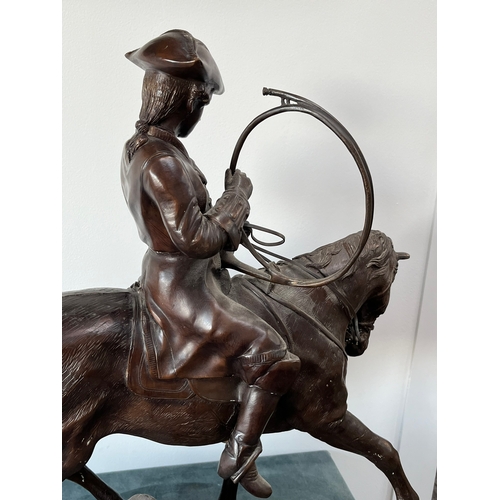 265 - Large bronze of French Calvary Horseman - signed