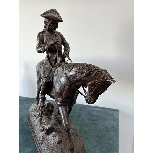 265 - Large bronze of French Calvary Horseman - signed