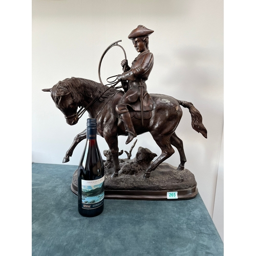 265 - Large bronze of French Calvary Horseman - signed