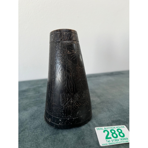 288 - Carved water buffalo horn brush pot