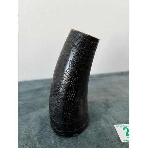 288 - Carved water buffalo horn brush pot