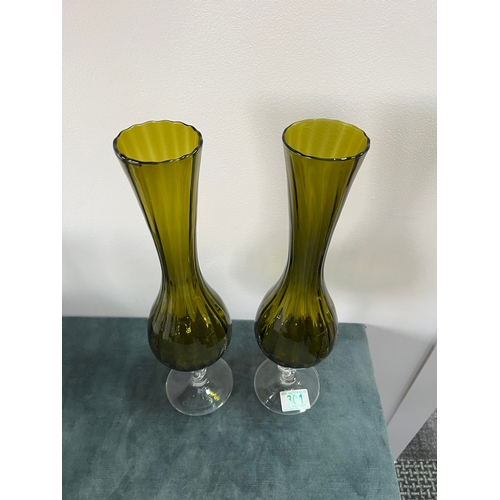 301 - Large pair of glass vases with twisted stems