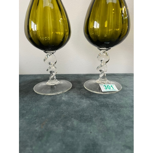 301 - Large pair of glass vases with twisted stems