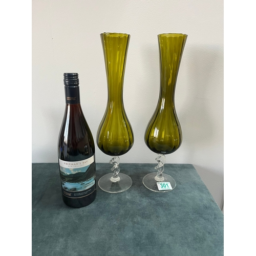 301 - Large pair of glass vases with twisted stems