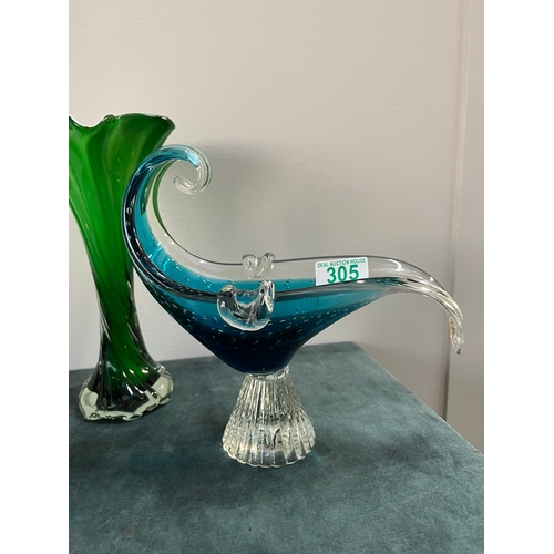 305 - Murano glass bowl, green vase ect.