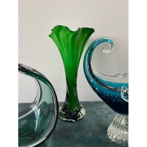 305 - Murano glass bowl, green vase ect.