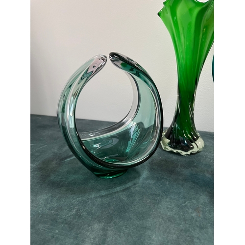 305 - Murano glass bowl, green vase ect.