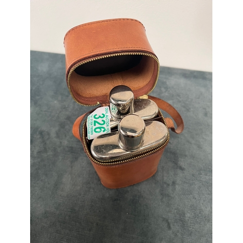 326 - Leather hip flasks in leather case