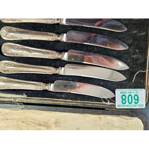 608 - Set of six silver handled knives