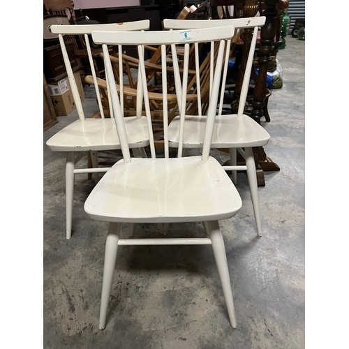 6 - 3 x White painted Ercol dining chairs