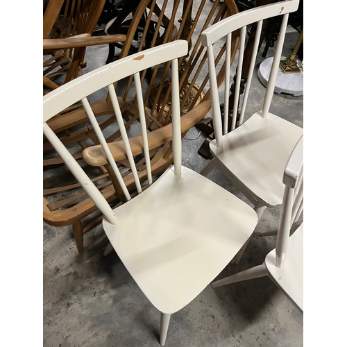 6 - 3 x White painted Ercol dining chairs