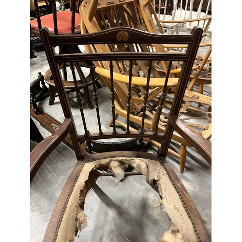 8 - Small mahogany and inlaid armchair - needs re upholstery