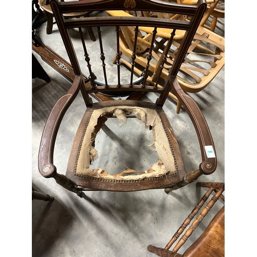 8 - Small mahogany and inlaid armchair - needs re upholstery