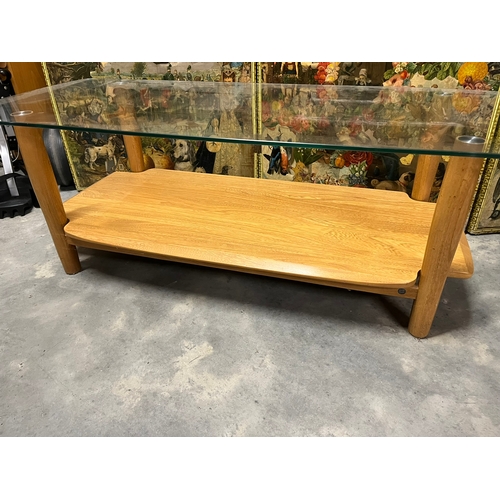 15 - Modern light elm Ercol glass coffee table