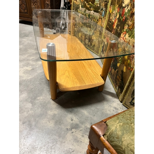 15 - Modern light elm Ercol glass coffee table