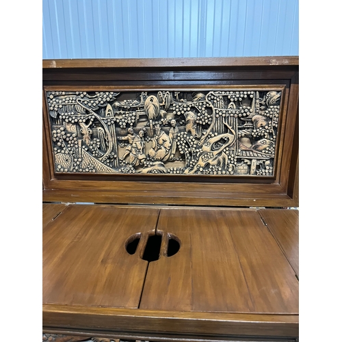 16 - Oriental carved drinks bar/ cabinet