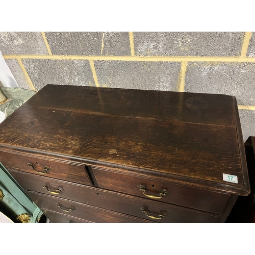 17 - Antique dark wood chest of drawers with brass swan neck handles