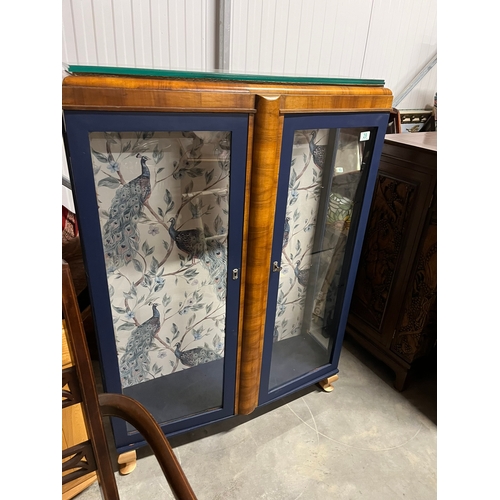 29 - Vintage display cabinet with wall papered back