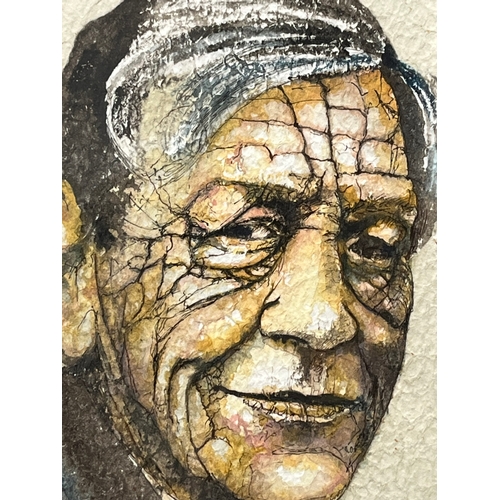 801 - Watercolor painting W H Auden - with artist monogram