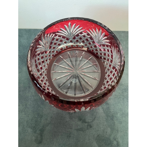 153 - Glass cut crystal bowl - cranberry