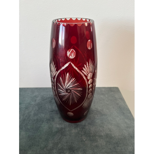 154 - Glass cut crystal vase - cranberry