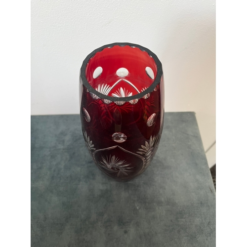 154 - Glass cut crystal vase - cranberry