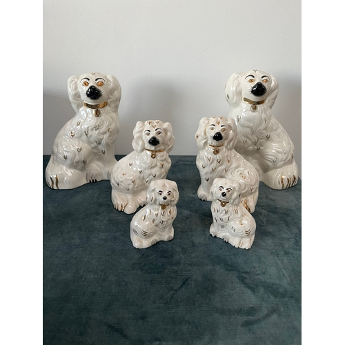 167 - 6 x graduated size Beswick Staffordshire flatback style dogs. 
Pair of large, medium and small dogs.... 