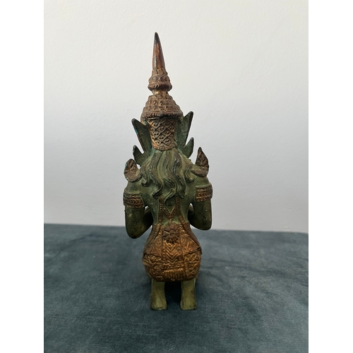 171 - Bronze Thai kneeling temple guardian - Thepanom 
Bronzed and gilt 

17.5cm high x 7cm across base