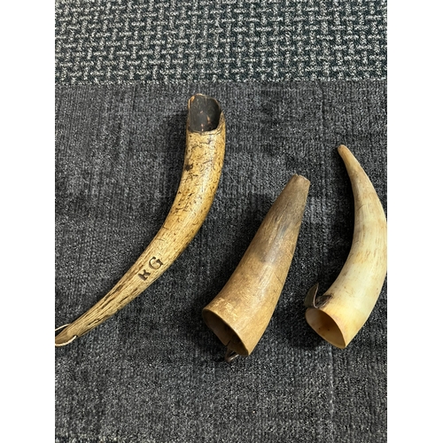 190 - 3 x Horn powder/ drinking vessels