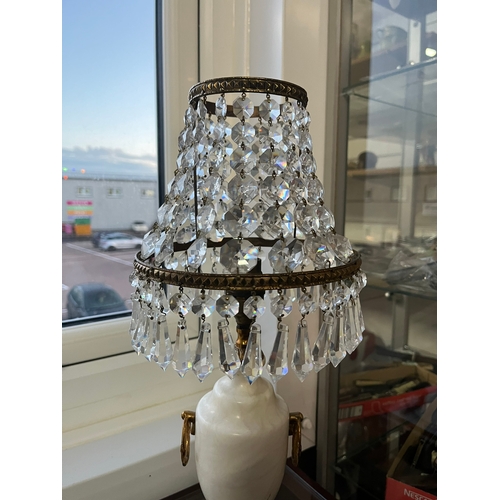 194 - Marble and brass table lamp with a crystal shade. 

Height with shade - 47cm