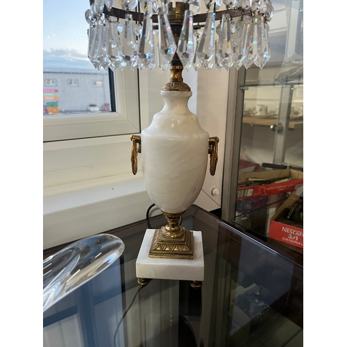 194 - Marble and brass table lamp with a crystal shade. 

Height with shade - 47cm