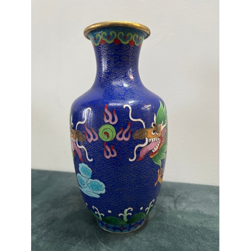 212 - Oriental chinoiserie vase decorated with dragons 
9 inches tall