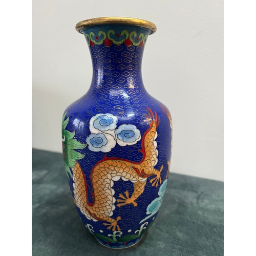 212 - Oriental chinoiserie vase decorated with dragons 
9 inches tall