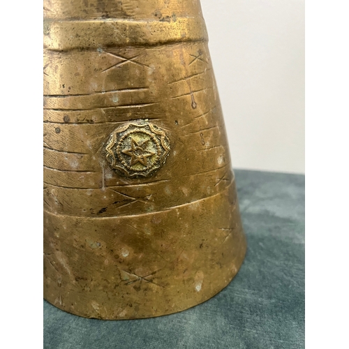 213 - Large antique bronze double temple bell. Decorated with 6 point star