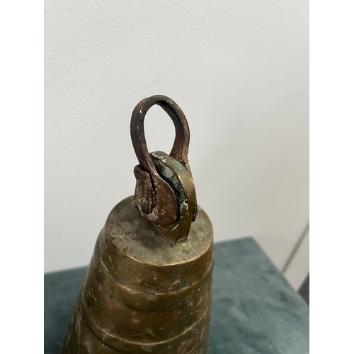 213 - Large antique bronze double temple bell. Decorated with 6 point star