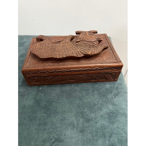 219 - Vintage high relief carved box with tiger