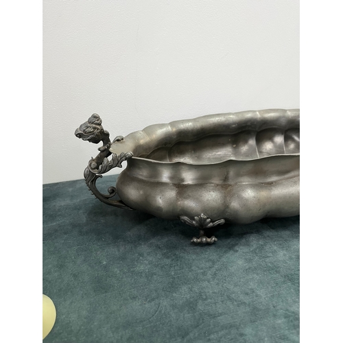 248 - Large pewter center piece with decorated handles