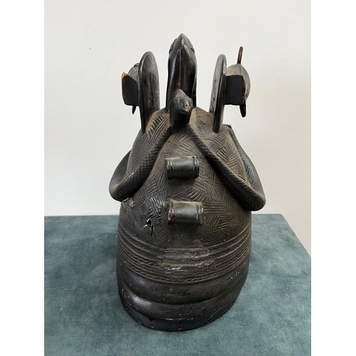 252 - Mende, Sierra Leone dark patina wood dance helmet/ mask carved as a female head