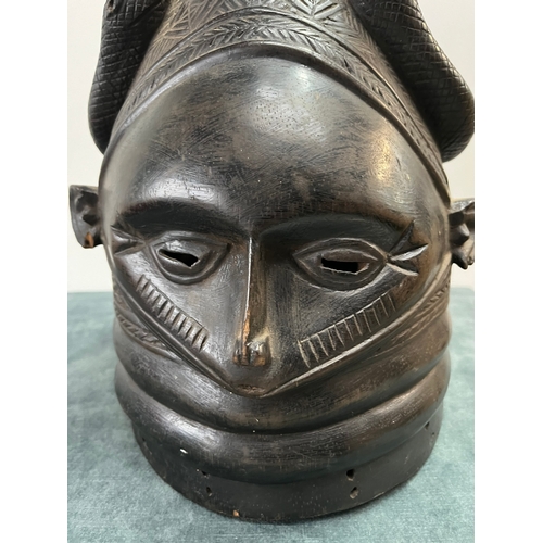 252 - Mende, Sierra Leone dark patina wood dance helmet/ mask carved as a female head