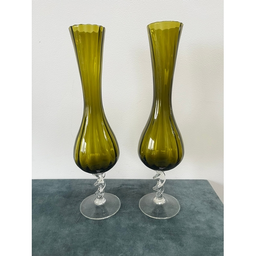 270 - Large pair of glass vases with twisted stems