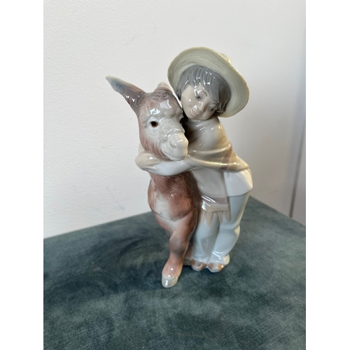 324 - Lladro Spain 'Platero and Marcelino' Boy Hugging Donkey