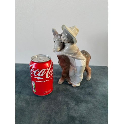 324 - Lladro Spain 'Platero and Marcelino' Boy Hugging Donkey