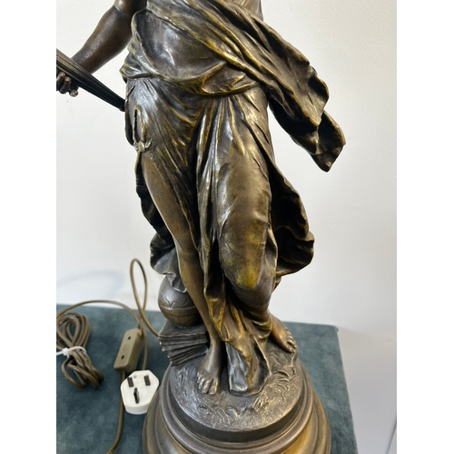 328 - In the style of A. Moreau - La Science - large spelter lamp with flame shade