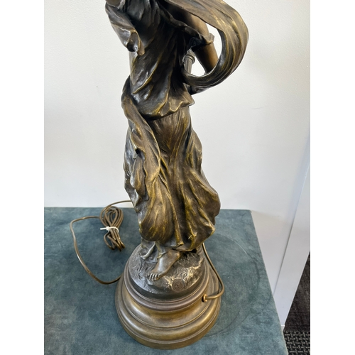 328 - In the style of A. Moreau - La Science - large spelter lamp with flame shade