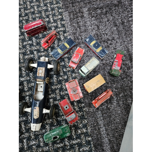 304 - Box of various assorted play worn model cars ect