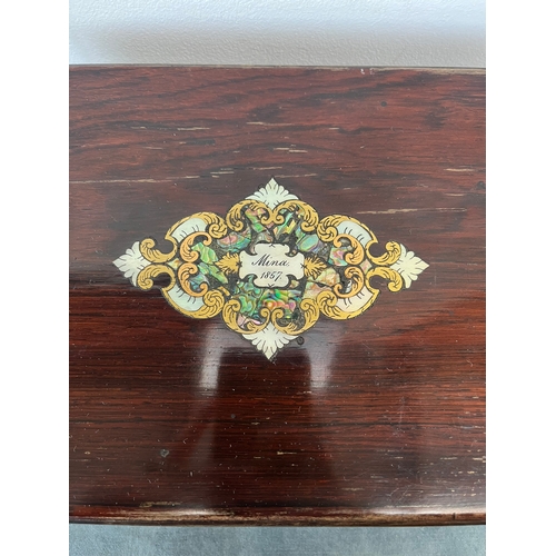 345 - Antique inlaid rosewood and mother of pearl sewing box