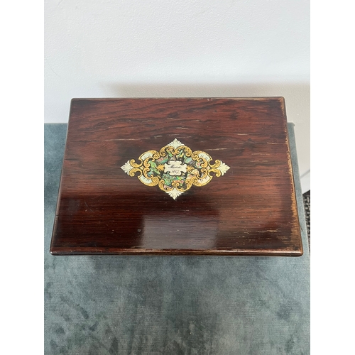 345 - Antique inlaid rosewood and mother of pearl sewing box