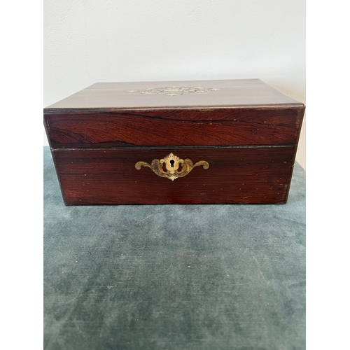 345 - Antique inlaid rosewood and mother of pearl sewing box